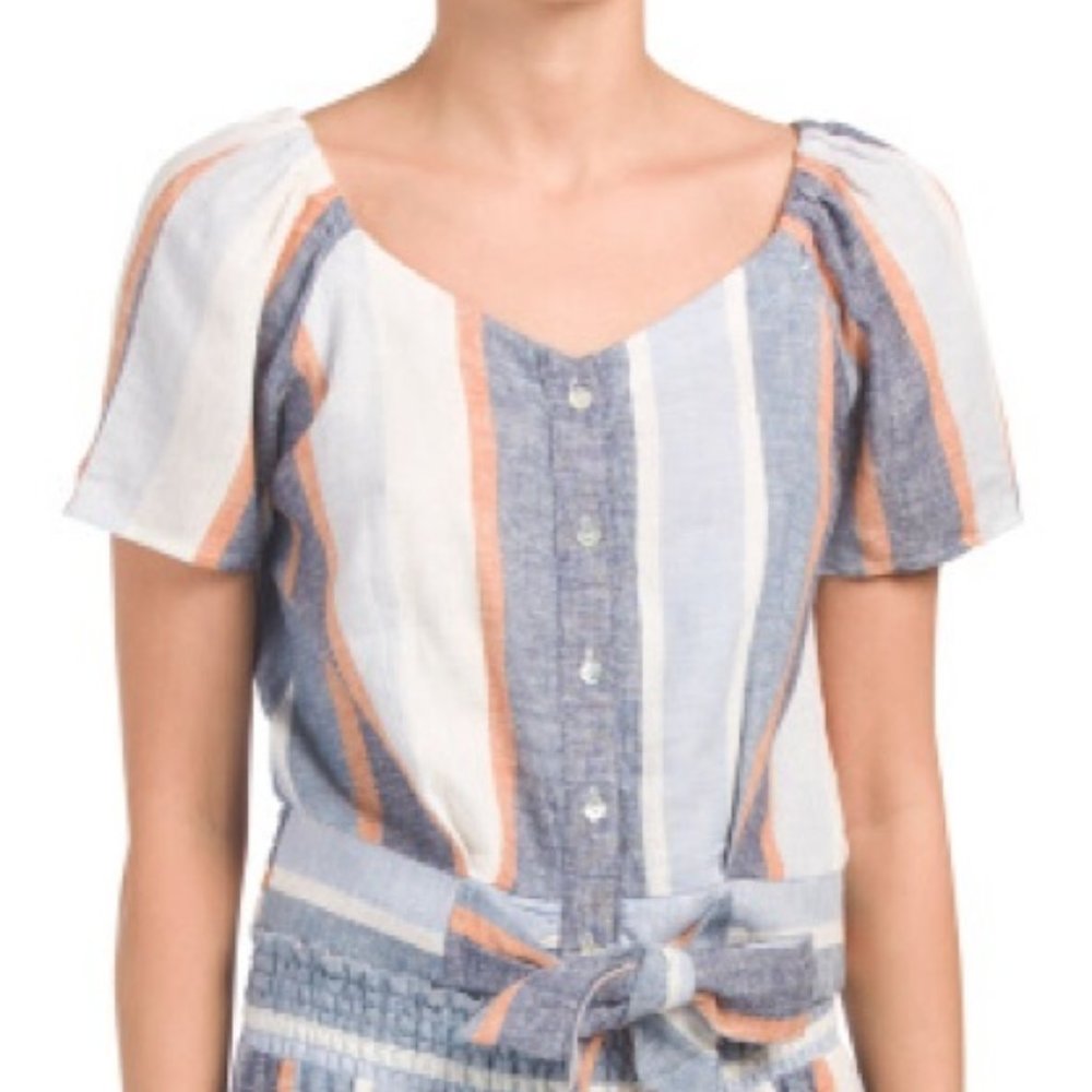 2/$30 DREW Anthro Linen Pastel Rainbow Stripe Top